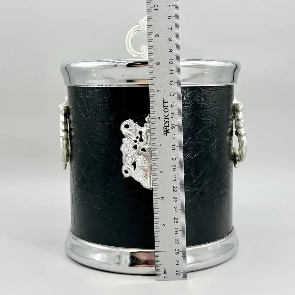 Hong Kong MCM Vintage Black Vinyl and Silver Ice Bucket W/Crest Design